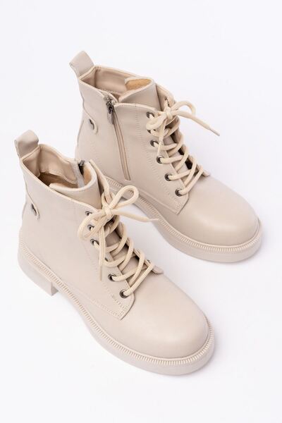 Zerenyus حذاء نسائي يومي ZRİN-2003 فاخر باللون البيج مع أربطة وسحاب