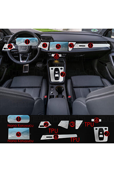 ael-tech مجموعة حماية شاشة رقمية متوافقة مع أودي A3، طلاء نانو وأسود بيانو، واقي TPU 9H، طقم من 7 قطع 2025