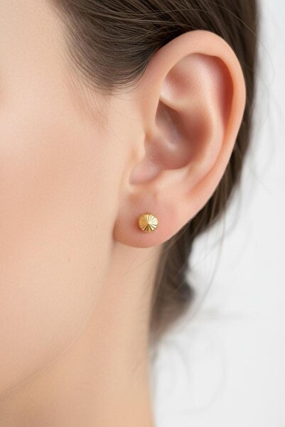 Çgk Çiğdem Gürel Kuyumculuk 14 Ayar 3mm Kalemli Top Altın Küpe