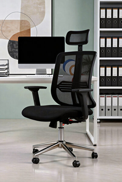 SandalyeDeposu Tokyo Fileli Müdür Koltuğu Hareketli Kollu (Siyah)