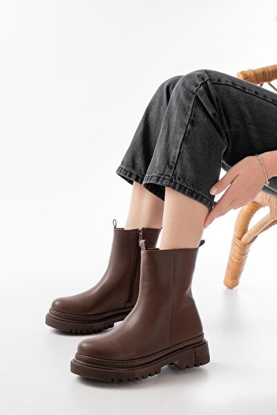 Zerenyus ZRİN812-2012 Premium Καφέ Γυναικείες Μπότες με φερμουάρ για καθημερι...