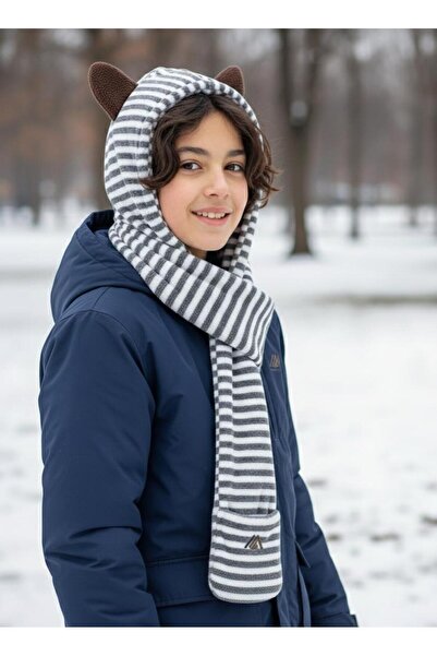 Babyhola 7-14 ani Fete Băieți Iarnă Pluș cu urechi Eșarfă dintr-o singură buc...