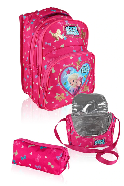 LUGMO 3 Lü İlkokul Çanta Seti Kız Çocuk Çantası Astarlı Love Sue Pembe