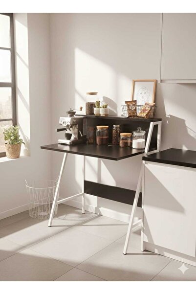 AYZ Piyano Siyah Çalışma Masası Modern Tasarım İç Raflı ve Üst Raflı Çok Amaç...