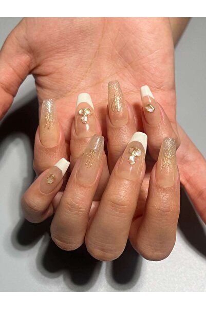 wow kutu 181 S Beden Nude Krem French Simli Protez Jel Takma Tırnak Ve Aksesuarlar