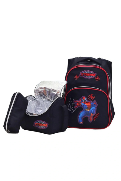 LUGMO Set de 3 genți pentru liceu, geantă pentru școala primară, complet căptușită Spiderman