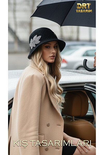 drt tasarım قبعة سوداء من نوع باريس سوتاش مزينة بالتطريز