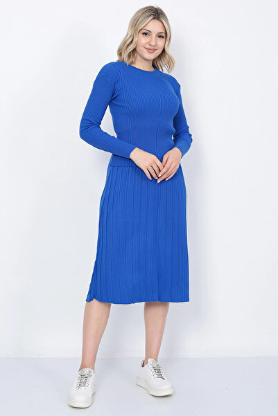 LUGMO Set de pulover și fustă cu pliuri de tricotaje supradimensionate albast...