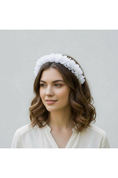 BTRENDY Çiçekli beyaz lohusa,düğün,nişan,bride to be,nedime taç