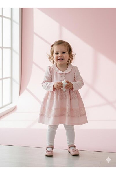 Butik Kız Bebek Şık Özel Gün Elbisesi Toz Pembe Renk