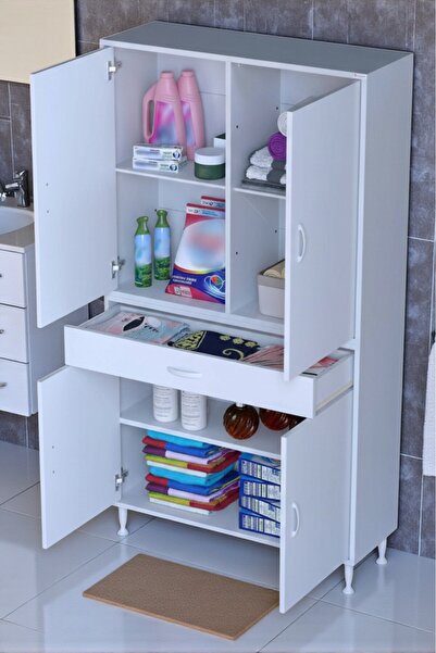 Eliusta Luma Kapaklı & Çekmeceli Banyo Dolabı 90 cm Genişlikte Beyaz Dolap 90x173x32,5 cm Depolama Dolabı