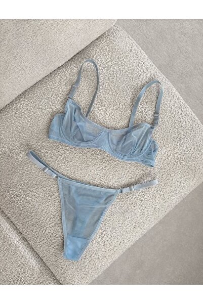 Fanwet Women's Tulle Detailed Thong Bra Fancy Underwear