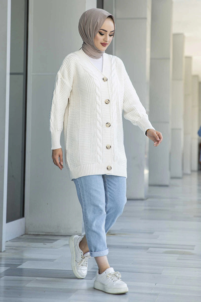 LUGMO Women's Knitwear Cardigan Stoned Standard Size Ecru