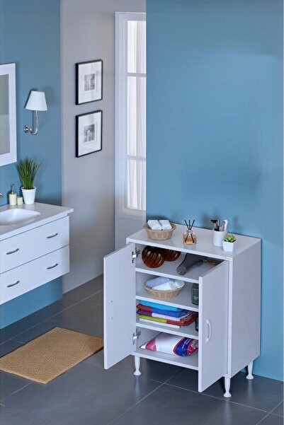 Eliusta Nirat 55 cm 4 Bölmeli Beyaz Banyo Mutfak Dolabı 3 Raflı Kapaklı Çok A...