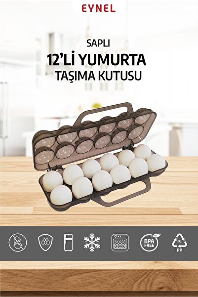 Eynel Saplı 12'li Yumurta Taşıma Kutusu, Plastik Buzdolabı Yumurtalığı Piknik...