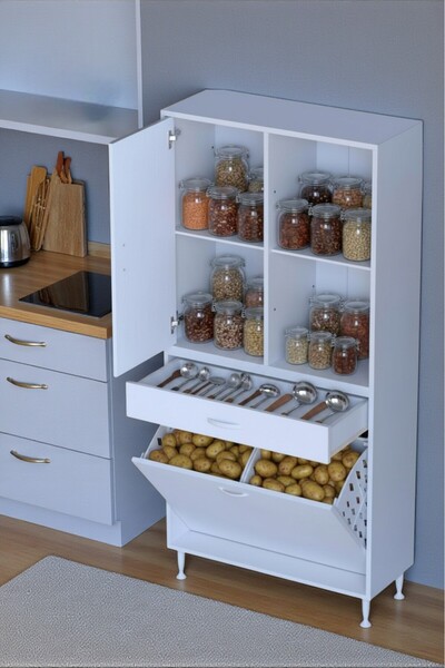 Eliusta Liora Beyaz Çok Amaçlı Banyo Dolabı 75 cm Genişliğe Sahip 75x171x32,5 cm Çift Sepetli 2 Raflı Dolap