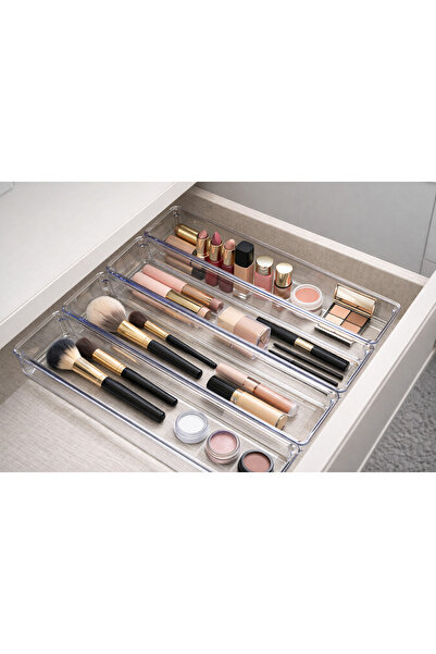 TrendBanyoMutfak منظم أدراج شفاف مكون من 4 قطع - منظم للمكياج والمطبخ والحمام