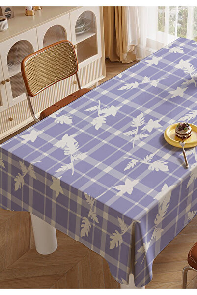 ALAMODECOR Purple Plaid White Floral Kitchen Living Room Tablecloth