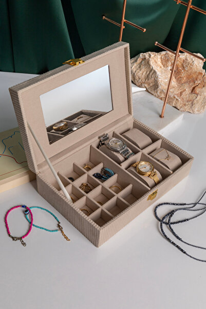 Ecrou Καθρέφτης Ecru Velvet Jewelry, Organizer, Κουτί κοσμημάτων 25 X 16 X 7 εκ.