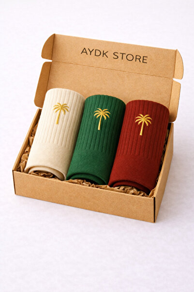 AYDK Унисекс комплект от 3 чифта чорапи с минималистична бродерия – бял, бордо, зелен / черен, бял, кафе