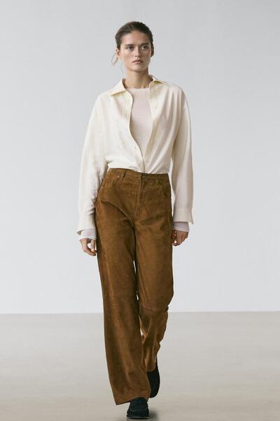 Massimo Dutti Süet deri straight fit pantolon