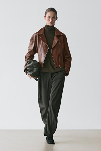 Massimo Dutti Napa deri biker ceket