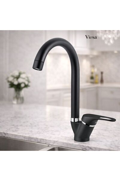 Viosa VİOSA Mat Siyah Mutfak Lavabo Bataryası Aç Kapa Mix Musluk Sıcak Ve Soğ...