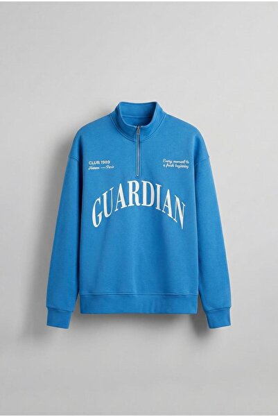 ablukaonline Синій чоловічий світшот - оверсайз, напівзастібка, високий комір...