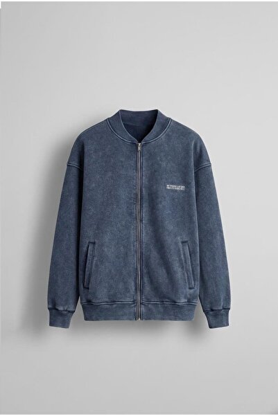 ablukaonline Hanorac oversize pentru bărbați, lavabil, cu fermoar, albastru m...