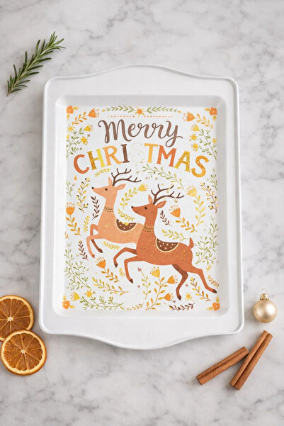 esdekor Small New Year Themed Metal Tray Width 15.7cm Length 24.5cm 1 Piece