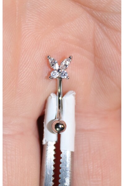 AGB Zirkon Taşlı "eyebrow, Rook" Kavisli KELEBEK Figürlü Kaş Piercing (CERRAH...