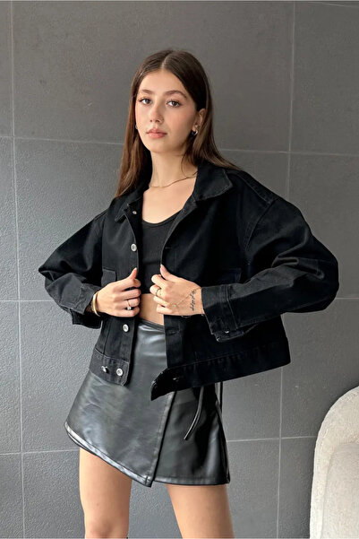 Fav Style سترة جينز سوداء - مقاس كبير للنساء، جيوب مزدوجة