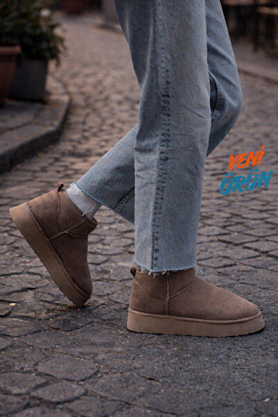 diya shoes KADIN VİZON SÜET İÇİ KALIN TABAN BİLEKTE KISA KADIN BOT & BOOTİE