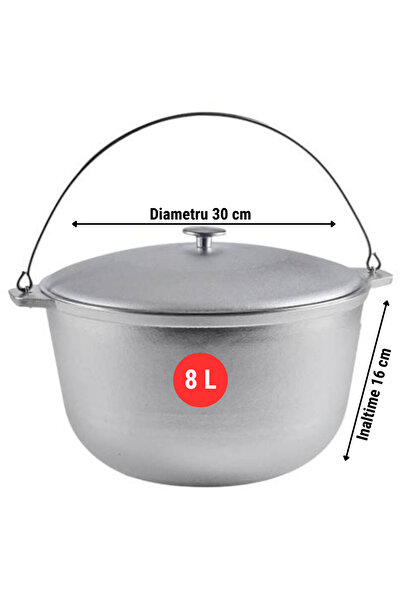 Inteliced Ceaun Aluminiu Alimentar 8L cu Capac, Inteliced®, Turnat in Matrite de Racire, Fund Plat Gros