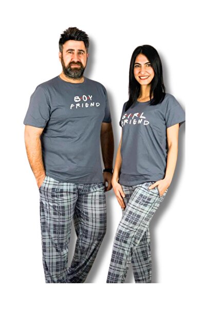 YusGos Γυναικείο Σετ Πιτζάμες με Μοτίβο Girl Friend (γκρι)