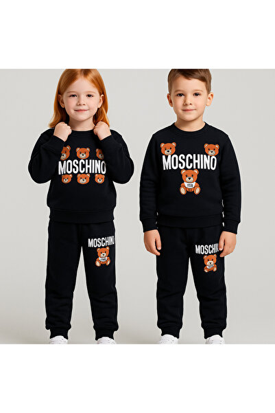 YusGos Girl's 100% Cotton Hooded Teddy Bear Printed Tracksuit Set (3-15 Years)