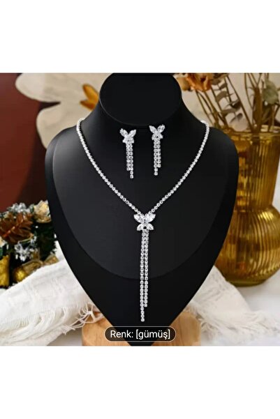 Mihra Aksesuar Necklace Earring Set with Crystal Stones