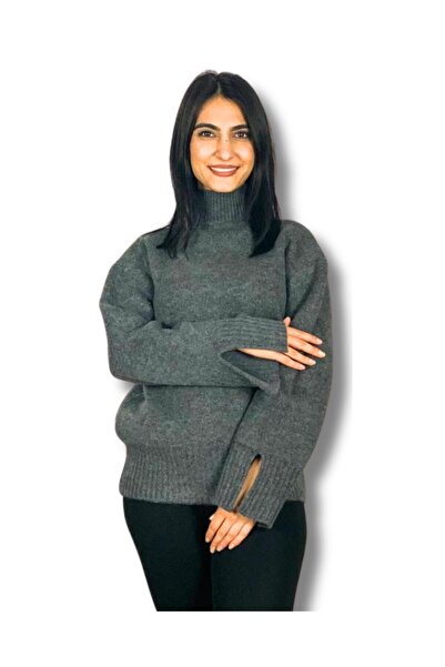 YusGos Women's Pinterest Model Sleeve Slit Turtleneck Knitwear Sweater