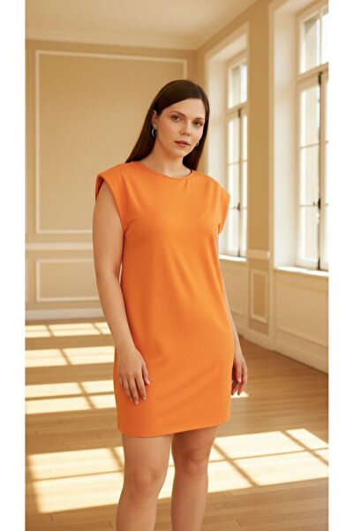 Curly Orange Padded Sleeveless Dress