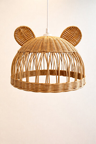 Joujou Rattan Çocuk Odası Avize – Ayıcık Kulaklı Rustik Aydınlatma 35 cm Çap ...