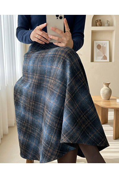 Modamorfo تنورة كاجوال منقوشة بسحاب جانبي - كحلي