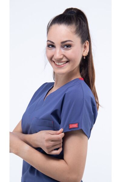 Uçak Medikal Fırtına Mavi U-flex Likralı Tek Üst