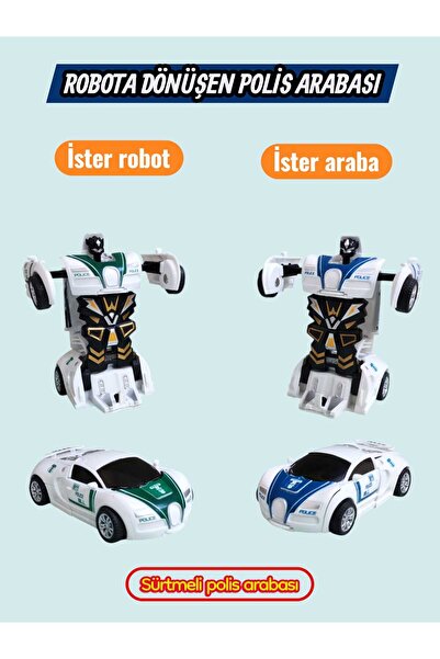 Joyfer Robota Dönüşen Polis Arabası Oyuncak Transformers Sürtmeli Robot Araba...