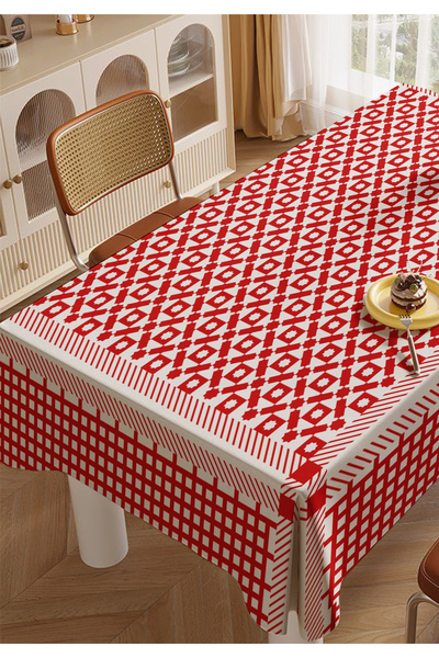 ALAMODECOR Red Geometric Shaped Living Room Kitchen Tablecloth Picnic Cloth