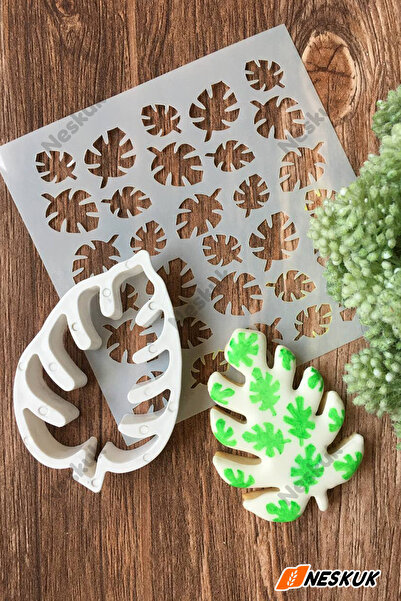 Neskuk 7’li yaprak şekilli kurabiye kalıbı + yaprak desenli şablon , Yaprak K...