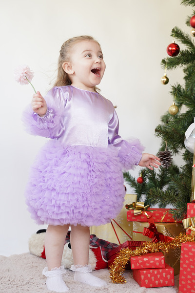 ALYRA Kız Bebek Çocuk Elbise Uzun Kollu Tüllü Tütü Özel Gün Parti Doğum Günü ...