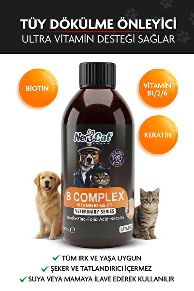 B Complex Kediler için Tüy Dökülmesi Azaltıcı, Deri ve Tüy Damlası, Tüy Dökümü Önleyici 50 Ml