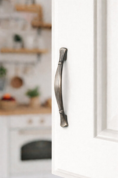 BERFİNO 5'li Antik Gümüş Kulp 96 mm – Klasik & Şık Mobilya Kulpu (5’li Paket)...