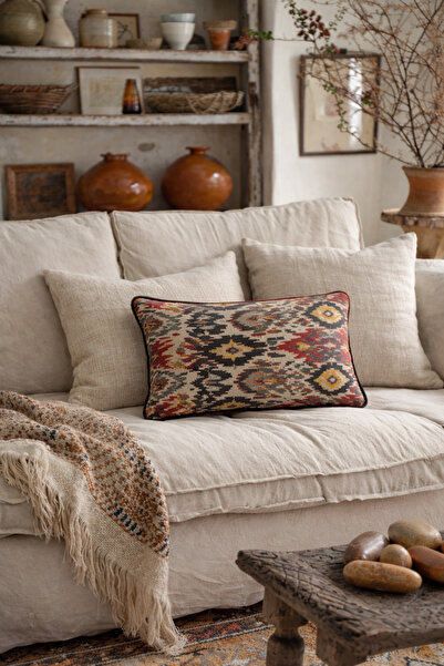 Alacastore غطاء وسادة مستطيل مزخرف بنمط إيكات باللون الأسود