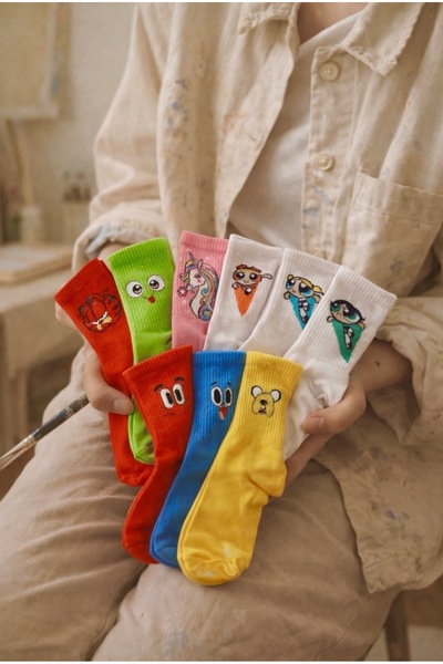 çorapdunyam Șosete unisex, 9 piese, Powerpuff Girls, personaje colorate, vese...